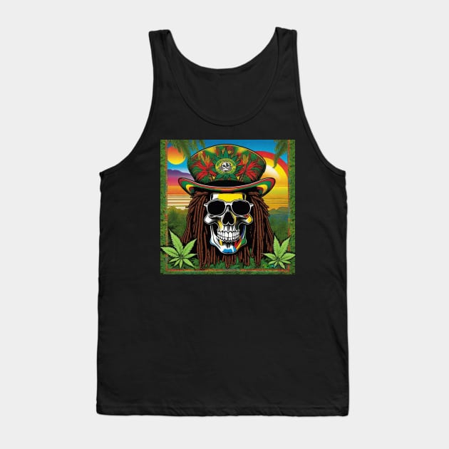 Reggae Music - Jamaican Stoner Skull 29 Tank Top by Benito Del Ray